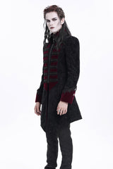 Black/Red Lapel Collar Long Sleeves Crochet  Men's Gothic Jacket - Product - 8