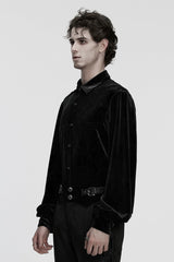 Black Lapel Collar Long Puff Sleeves Men's Gothic Blouse - Product - 2