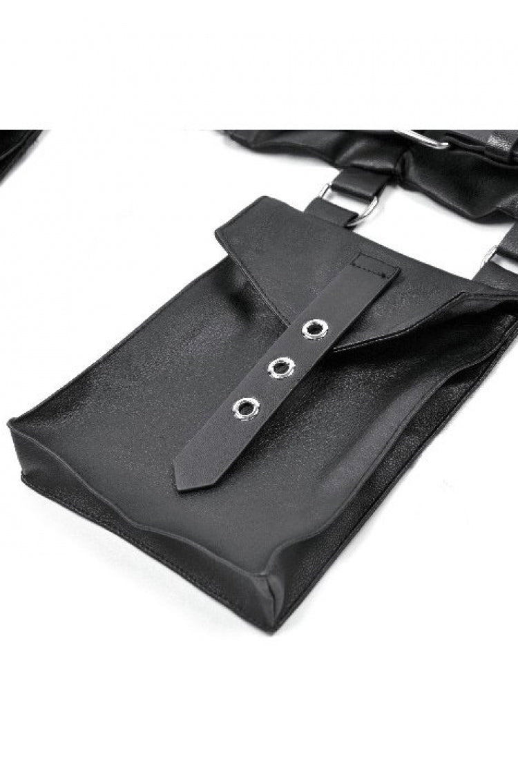 Black Eyelet Buckled Zippered Women's Punk Leather Belt with Side Pouches - Product - 15