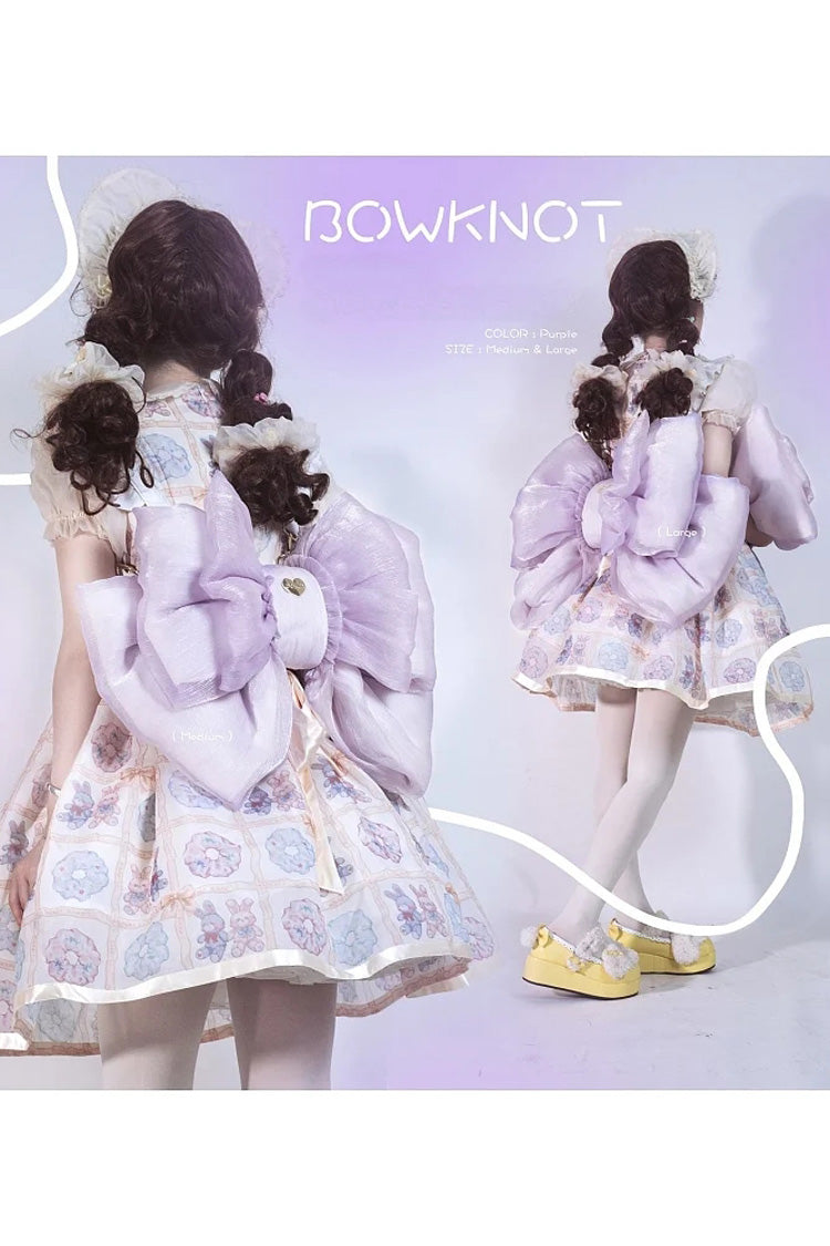 Purple Big Bowknot Metal Heart Nameplate Lolita Backpack - Product - 5