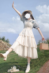 Ivory Sleeveless Triple-Layered Ruffle Lace-Up Sweet Elegant Lolita Jsk Dress - Product - 10