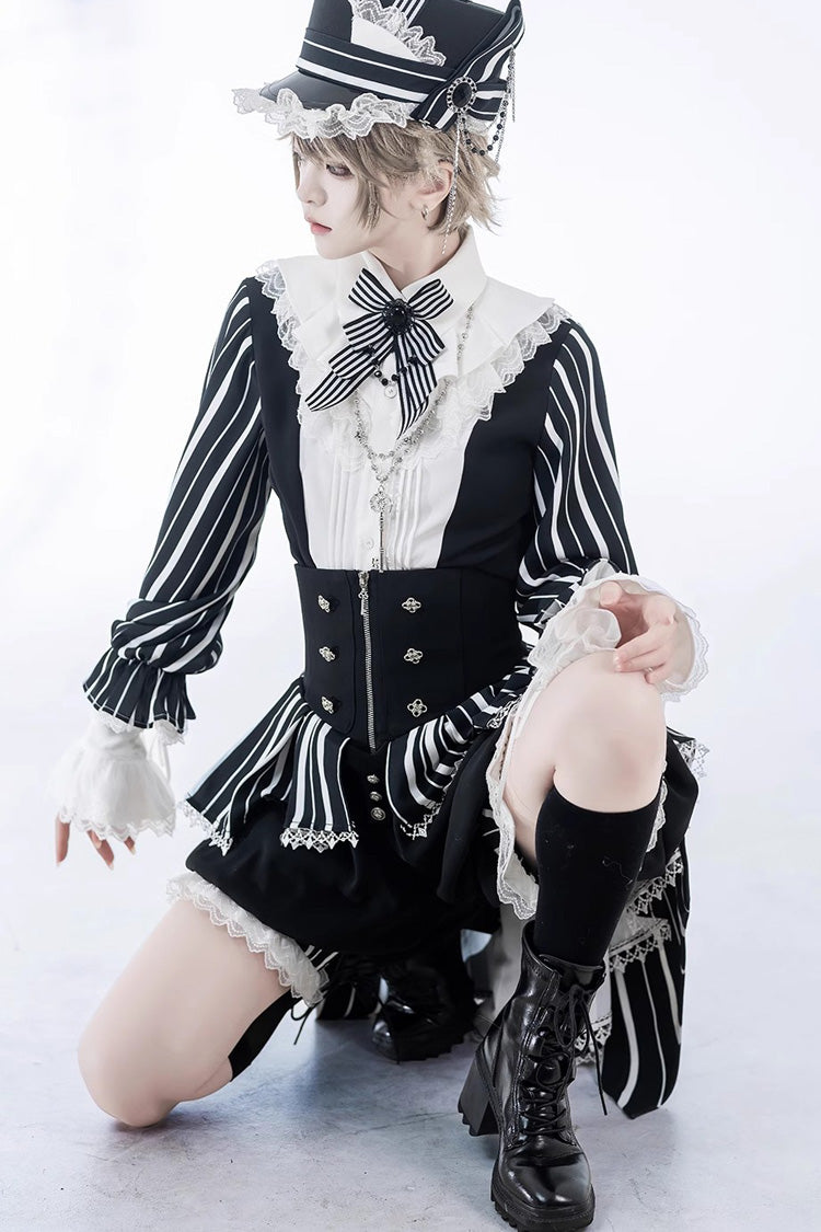 Black/White Wonderful Trick Print Lace Ouji Fashion Elegant Lolita Blouse - Product - 3