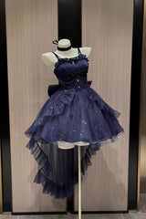 Blue Shining Bowknot Irregular Sweet Princess Gorgeous Lolita Jsk Dress (Include Train) - Product - 2