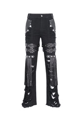 Black High Waisted Ripped Detachable Tassels  Men's Punk Pants - Product - 6