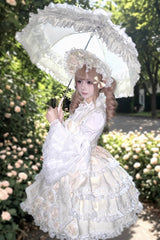 [Rose of Confession] Sleeveless Ruffle Bowknot Lace Asymmetric Sweet Elegant Lolita Jsk Dress 2 Colors - Product - 4