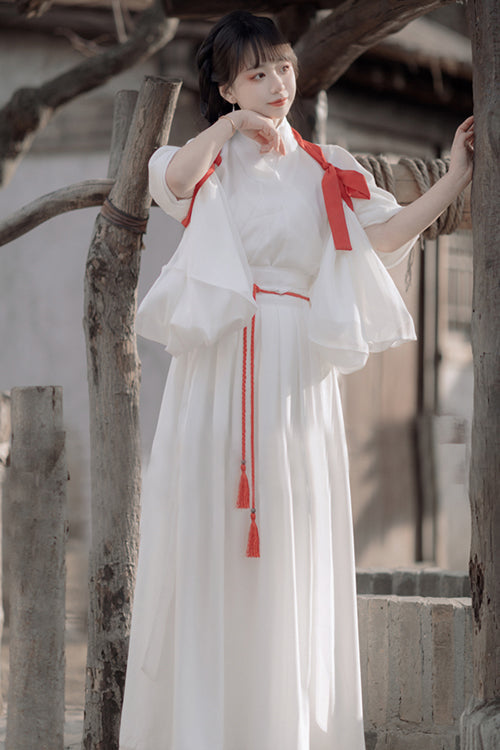 White Ancient Chinese Wide Sleeved God Girl Sweet Hanfu Dress Full Set - Product - 3
