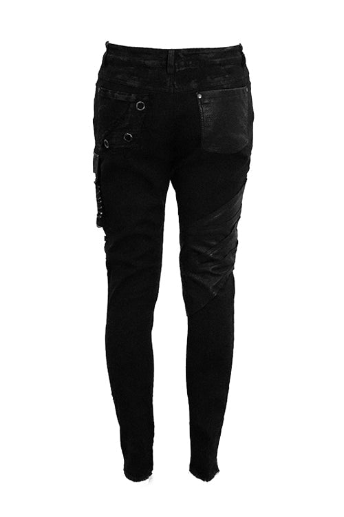 Black Heavy Metal Patchwork Hand Painted Pockets Mens Pants - Product - 4