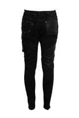 Black Heavy Metal Patchwork Hand Painted Pockets Mens Pants - Product - 4