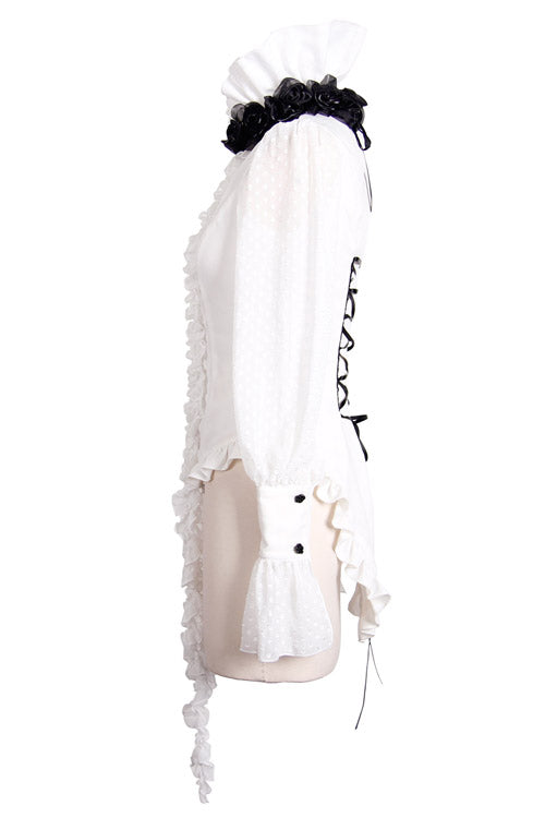 White Lace Up Chiffon Ruffled Dovetail Womens Gothic Blouse - Product - 6