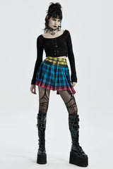 Multi-Color Plaid Print Pockets Zipper Irregular Women's Steampunk Skirt - Product - 4