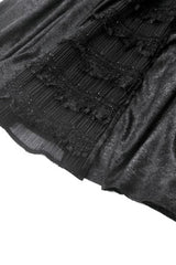 Black Lace Square Collar Short Puff Sleeves Lace-Up Ruched Women's Gothic Wedding Dress - Product - 17