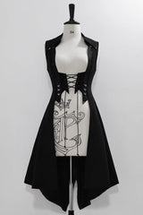 Black Lace-Up Slim Gothic Vintage Prince Ouji Lolita Long Vest - Product - 3