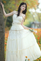 Apricot Bohemian Style Sleeveless Ruffled Embroidered Sweet Lolita Skirt Set - Product - 6