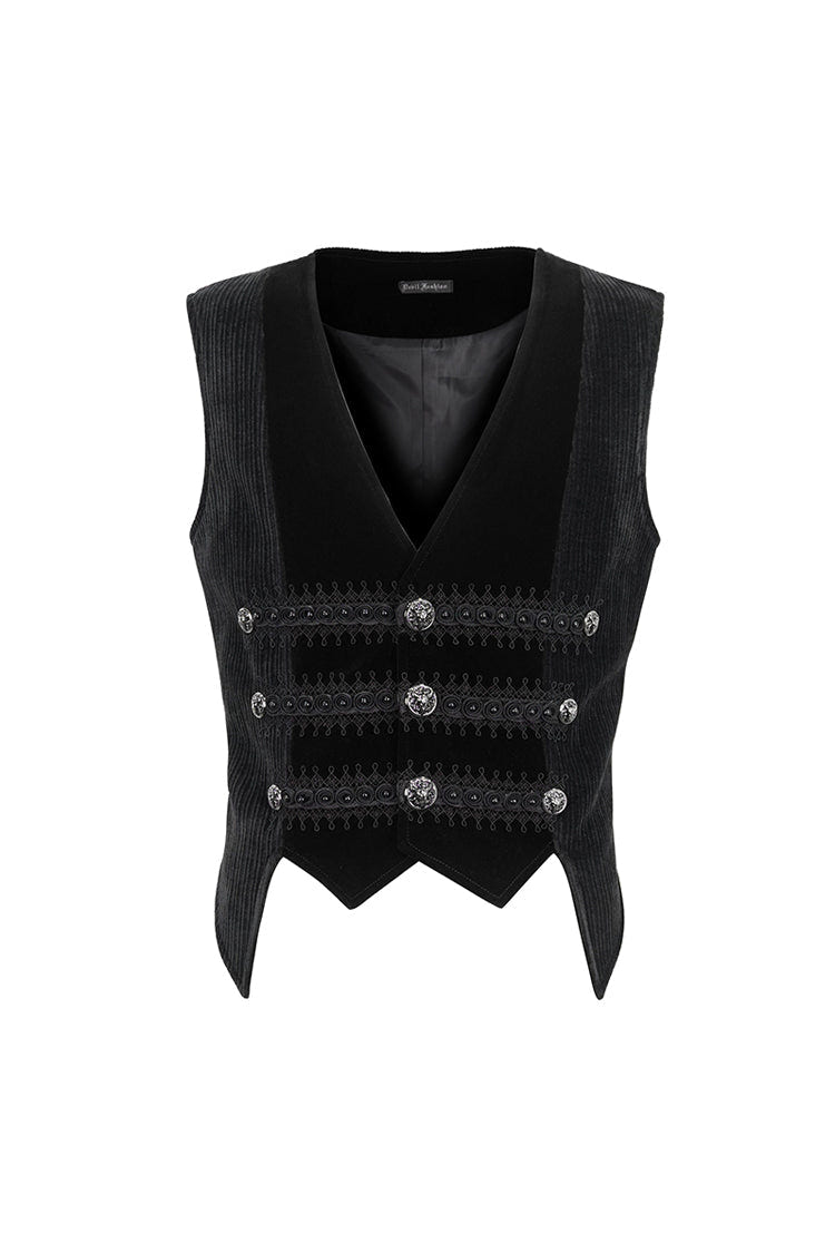 Black Velvet Irregular Splice Corduroy Men's Gothic Waistcoat - Product - 7