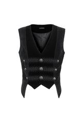 Black Velvet Irregular Splice Corduroy Men's Gothic Waistcoat - Product - 7