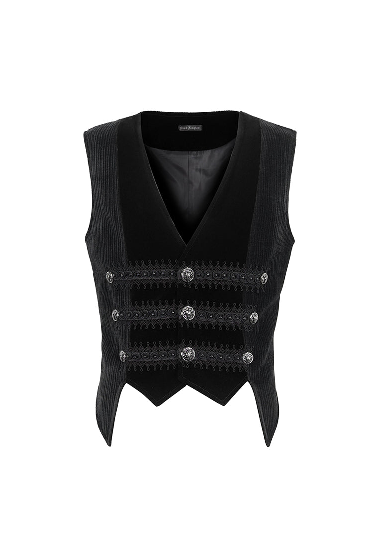 Black Velvet Irregular Splice Corduroy Men's Gothic Waistcoat - Product - 7