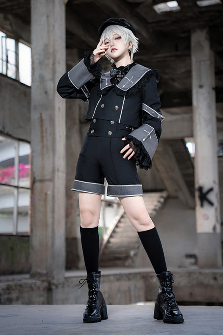 Black [Rules of the Otherworld] Long Sleeves Gothic Ouji Lolita Shorts Coat Set - Product - 2