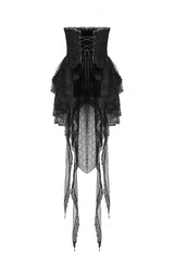 Black Lace-Up Multi-Layered Lace Women's Gothic Fishtail High Low Tunic Skirt - Product - 3