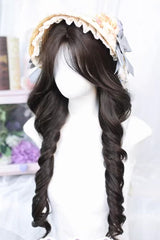 Black Tea Brown Long Curly Wig Light Wispy Bangs Sweet Lolita Style - Product - 2