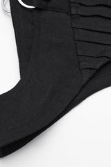 Black Stand Collar Sleeveless Hooded Zipper Pleated Women's Punk Short Vest - Product - 5