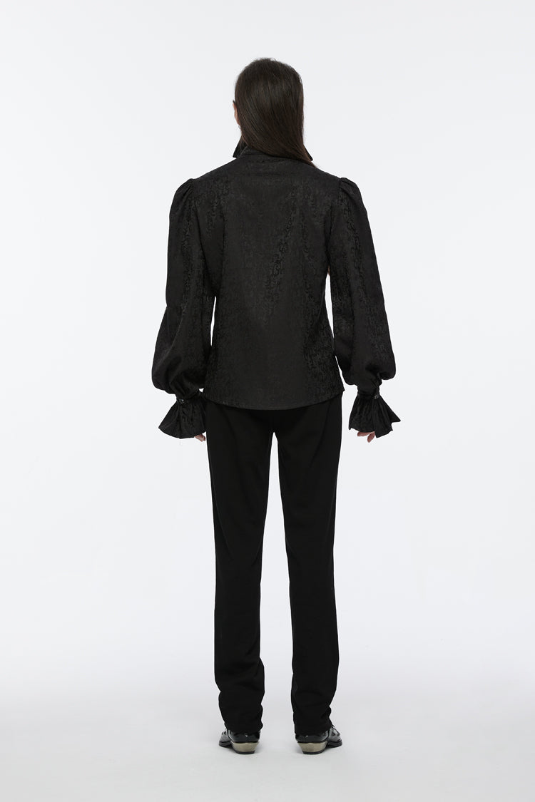 Black Long Puff Sleeves Lace-Up Men's Gothic Blouse - Product - 7