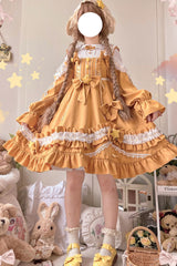 Multi-Color Long Sleeves Ruffle Embroidery Bowknot Sweet Lolita Dress 3 Colors - Yellow - 1