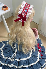 Blue [Milk Rabbit Theater] Halterneck Sleeveless Triple-Layered Ruffle Bowknot Lace-Up Sweet Lolita Jsk Dress - Product - 7