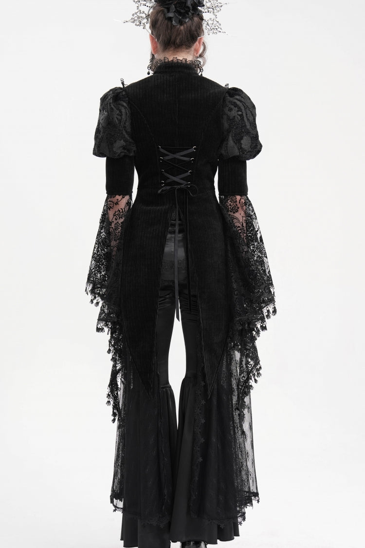 Black Long Sleeves Hollow Lace Tassels Women's Gothic Jacket - Product - 5