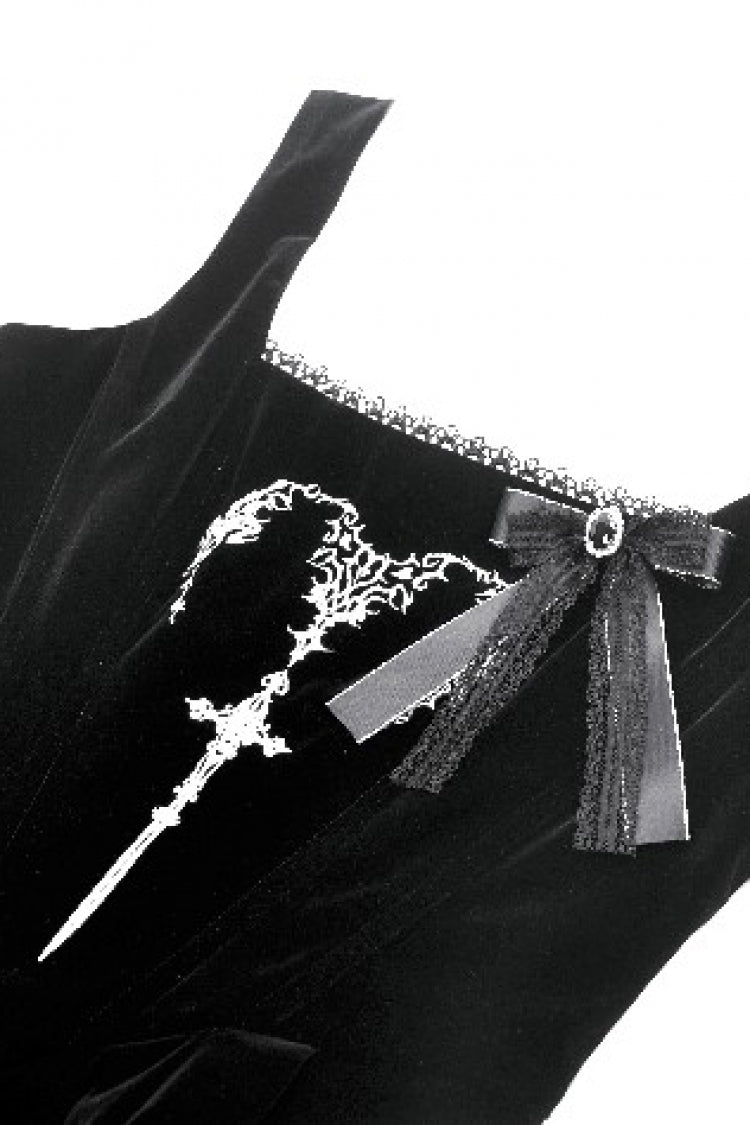 Black Horn Embroidered Lace-Up Women's Gothic Velvet Maxi Dress - Product - 13