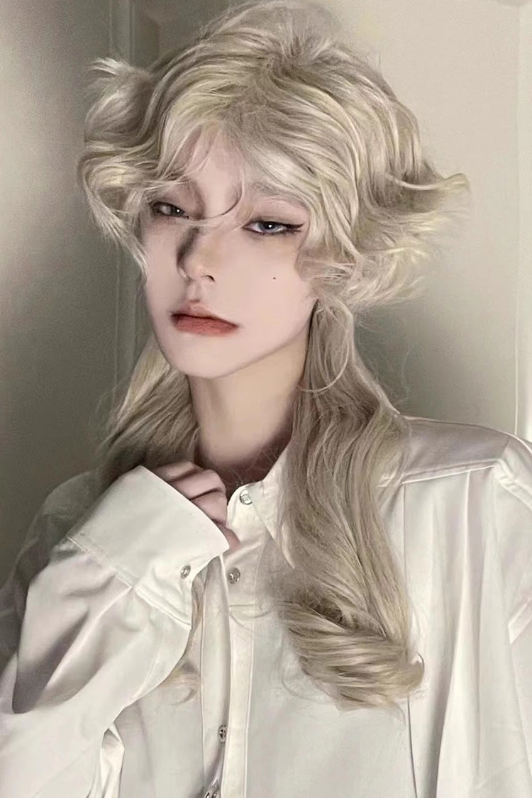 Beige Medium Long Curly Hair Retro Ouji Wig - Product - 3