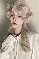 Beige Medium Long Curly Hair Retro Ouji Wig - Product - 3
