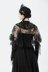 Black Bouble-Breasted Floral Lace Women's Gothic Cape - Product - 4