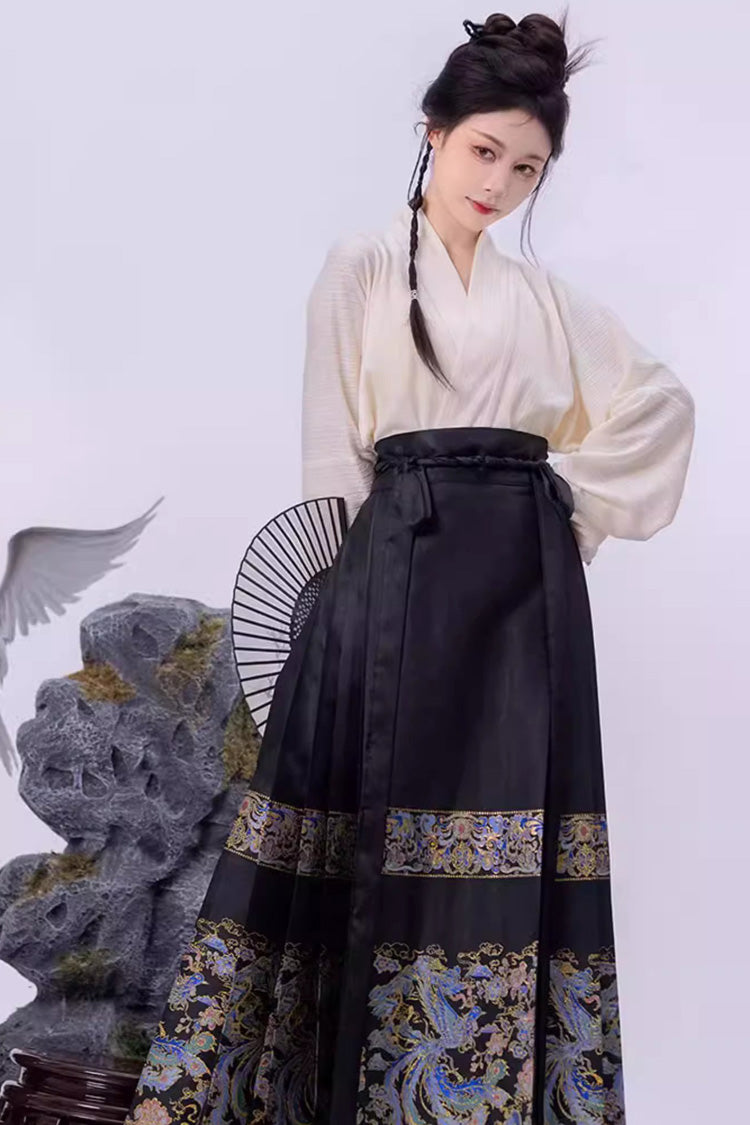 Black Chinese Style Print High Waisted Womens Hanfu Skirt - Product - 2
