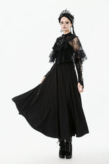 Black Bouble-Breasted Floral Lace Women's Gothic Cape - Product - 7