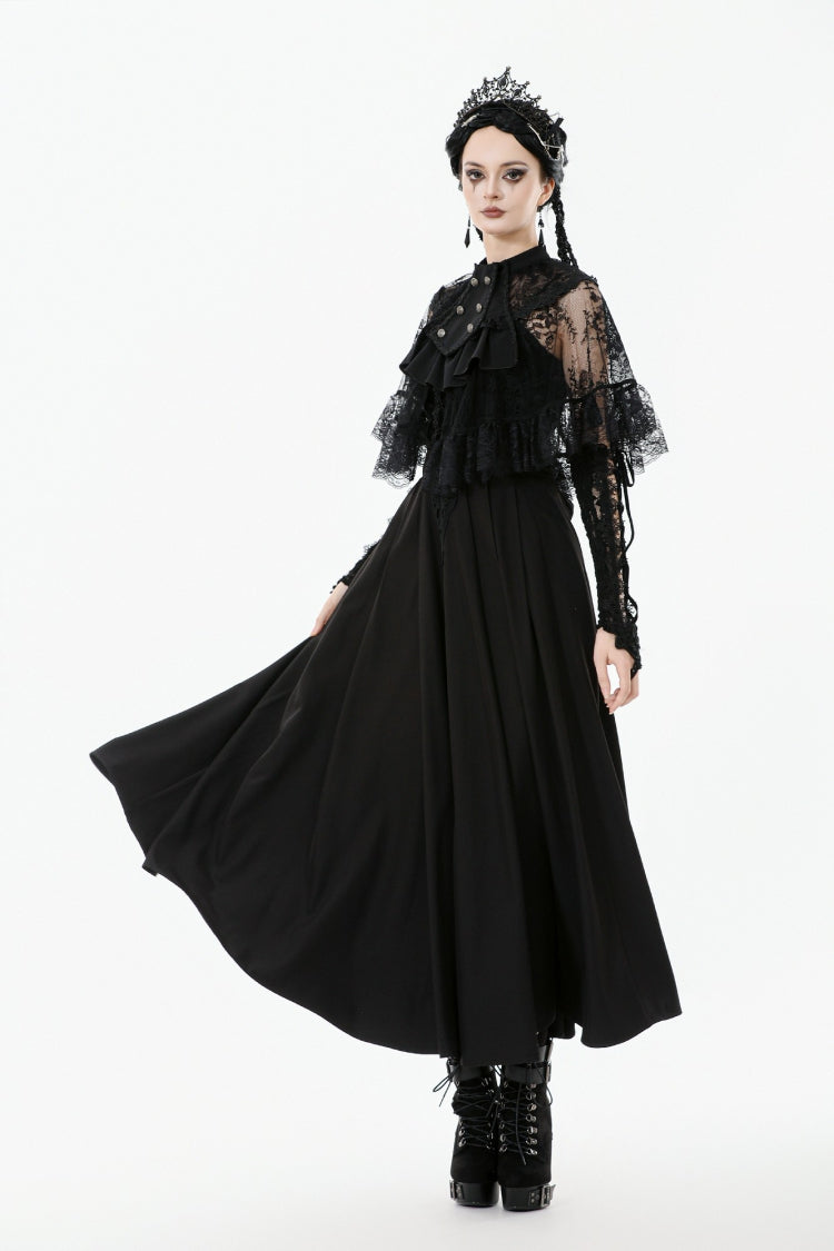 Black Bouble-Breasted Floral Lace Women's Gothic Cape - Product - 7