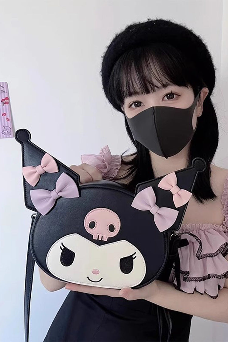 White/Black/Pink Kulomi Print Bowknot Sweet Lolita Crossbody Bag - White/Black/Pink - 1