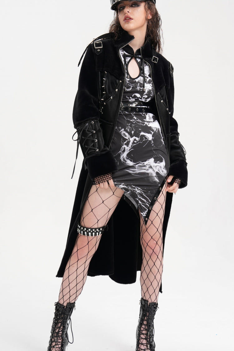 Black Women's Buckle-up Studs Eyelets Gothic Coat - Product - 3