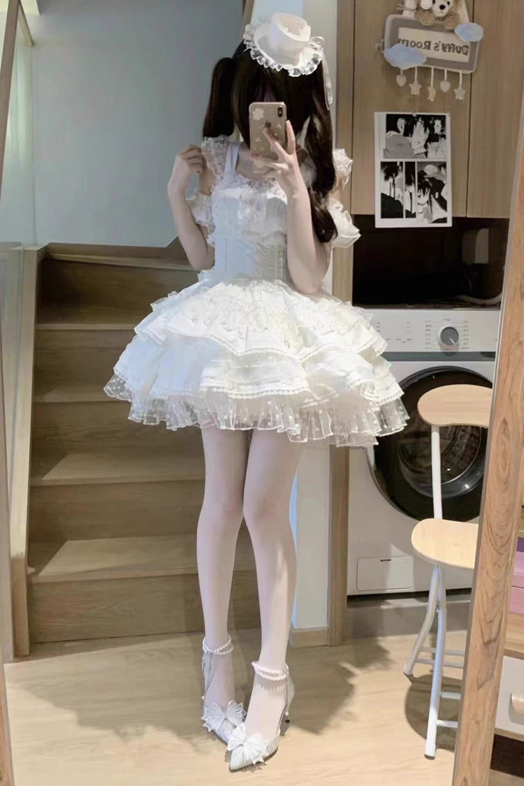 White Pray Multi-Layered Bowknot Lace Sweet Lolita Dress - Product - 8