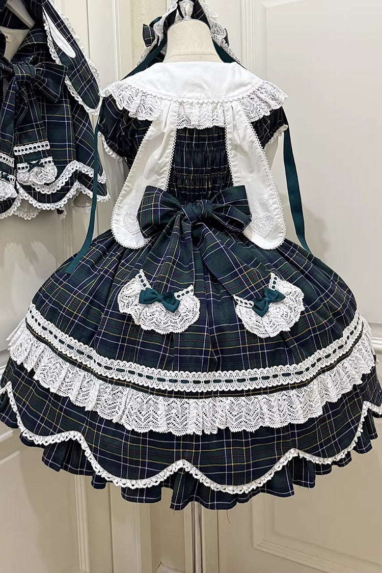 Green [Gingham Petal Bunny] Short Sleeves Printed Ruffled Bow Sweet Lolita OP Dress - Product - 16