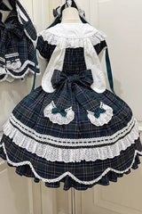 Green [Gingham Petal Bunny] Short Sleeves Printed Ruffled Bow Sweet Lolita OP Dress - Product - 16