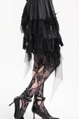 Black Cross Chain Ruffle Lace Irregular Hem Women's Gothic Skirt - Product - 2