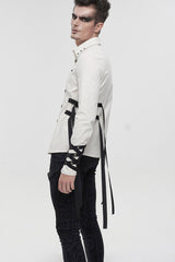 White Punk Nylon Strap Metal Buckle Decoration Long Sleeve Elasticity Thick Men's Shirt - Product - 7