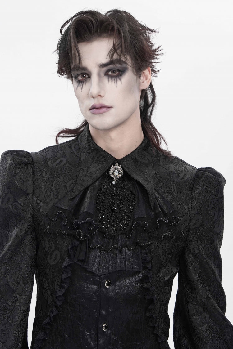 Black Printed Diamante Beaded Embroidered Patchwork Lace Men's Gothic Luxurious Royal Neckwear - Product - 5