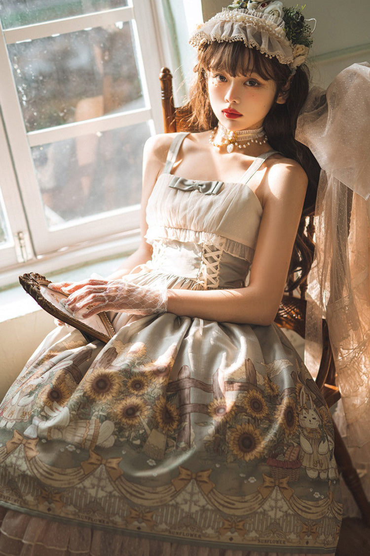 Multi-Color Sleeveless Sunflower Print Elegant and Sweet Lolita Jsk Dress - Product - 6