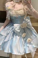 Blue [Rose Heart Knot] Ruffle Hanayome Bowknot Sweet Princess Gorgeous Lolita Jsk Dress - Product - 5