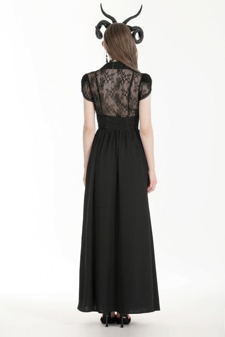 Black High Waisted Heart Embroidered Lace Women's Gothic Maxi Skirt - Product - 4