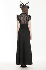 Black High Waisted Heart Embroidered Lace Women's Gothic Maxi Skirt - Product - 4
