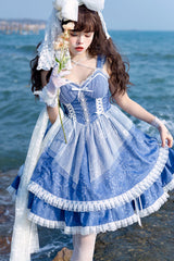 Blue Landing Drawstring Pull Up Hem Elegant Sweet Lolita Dress - Product - 4