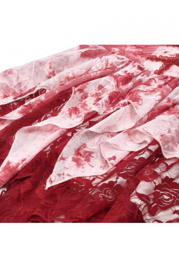 Red/White Multi-Layered Asymmetric Tie-dyed Women's Gothic Slip Dress - Product - 16