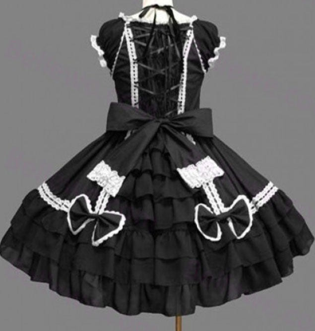 Black Lace Ruffled Bowknot Sleeveless Gothic Lolita Dress - Product - 2